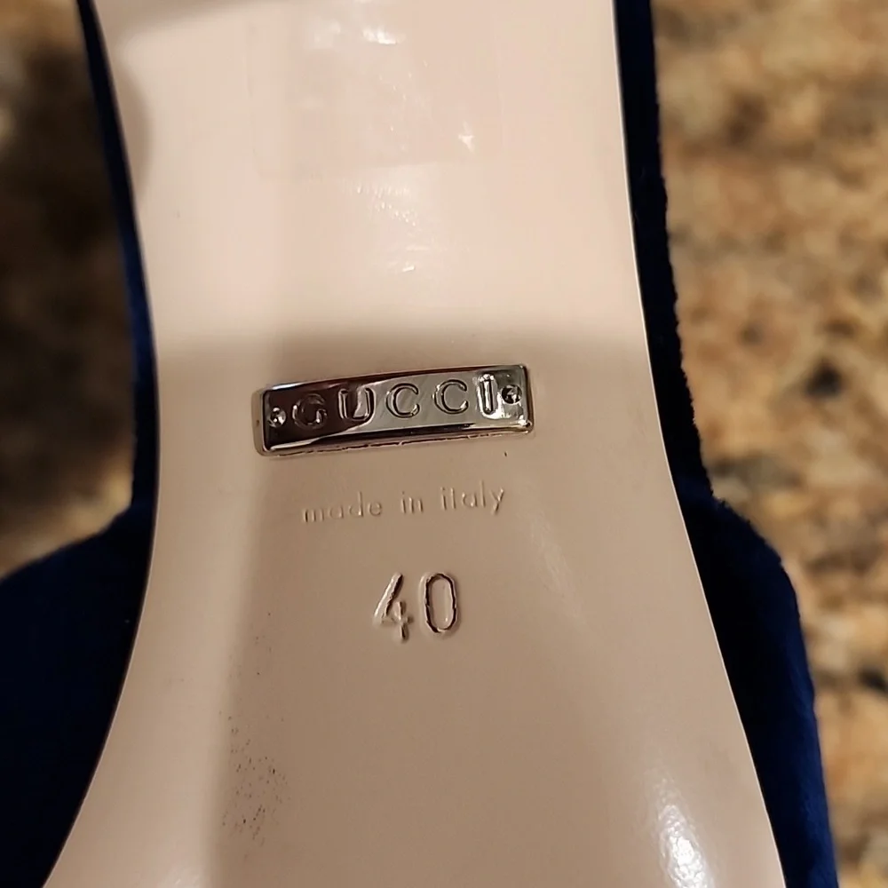 Gucci Madelyn Crystal Logo Cobalt Mules - SZ 40 - Picture 10 of 17